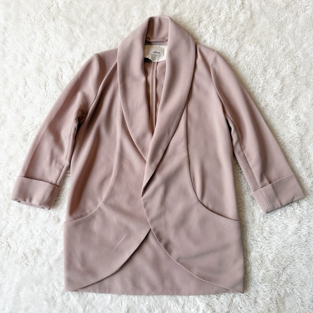 Wilfred Aritzia Woman Pastel Pink Open Blazer Jacket US0 Classic Preppy Office - Picture 2 of 7